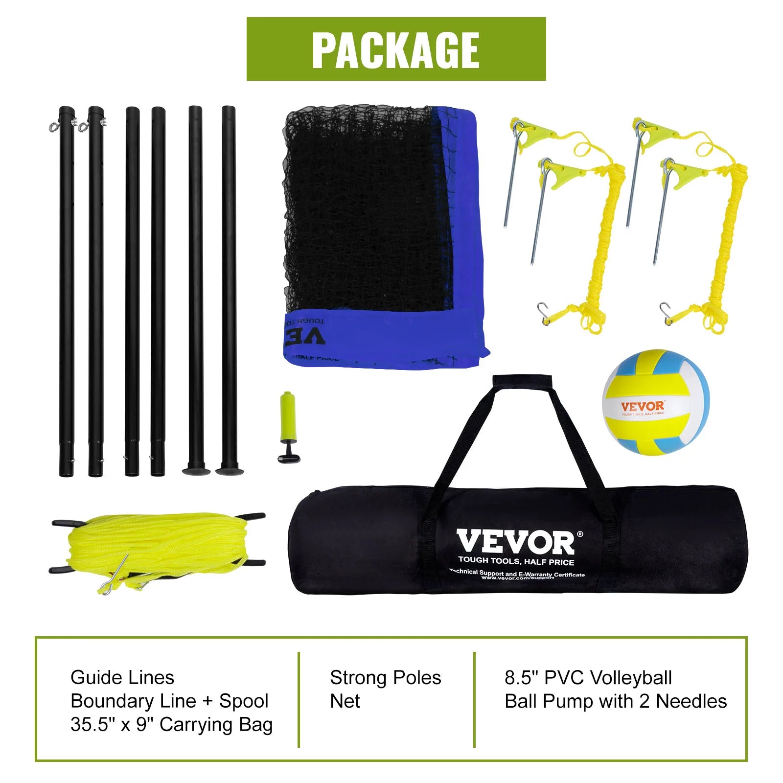 SucceBuy Outdoor Volleyball Net System with Adjustable Height Steel Poles