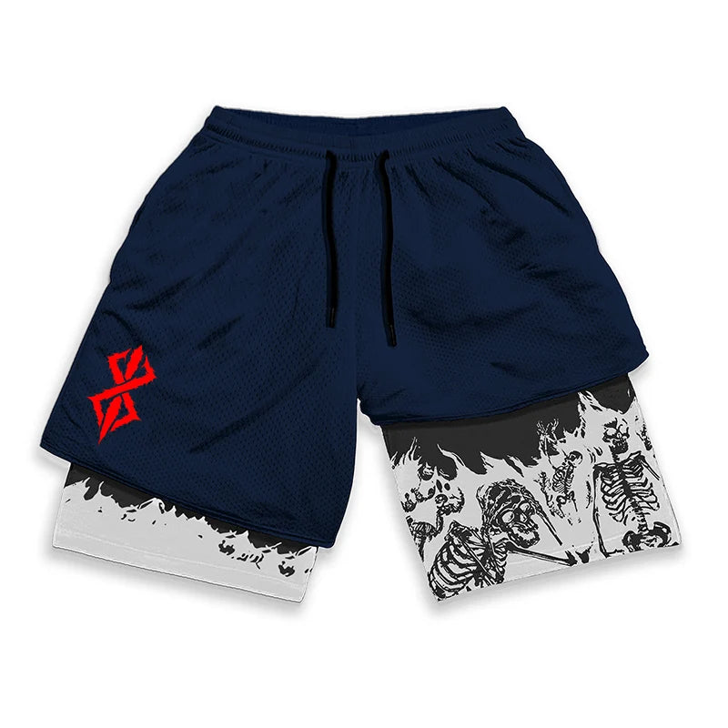 Berserk Skull Print 2-in-1 Men’s Workout Shorts