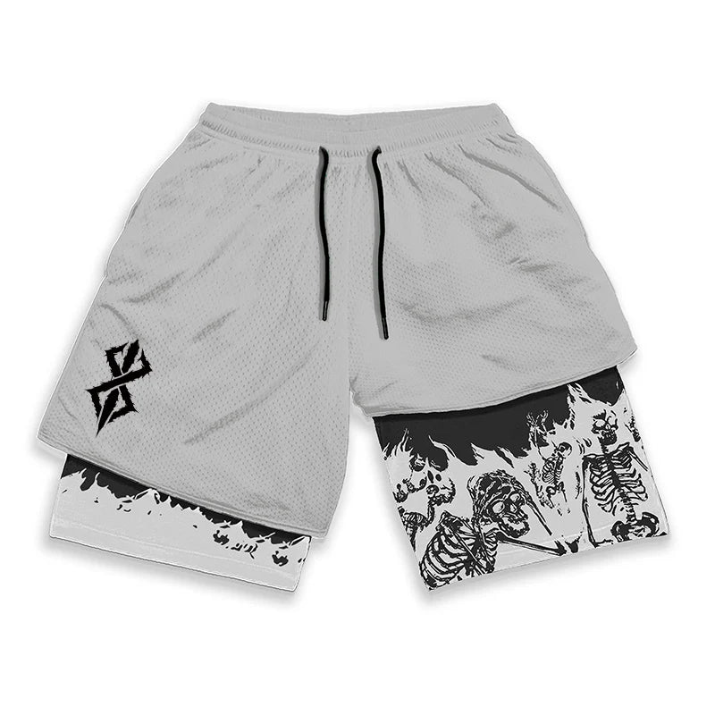Berserk Skull Print 2-in-1 Men’s Workout Shorts