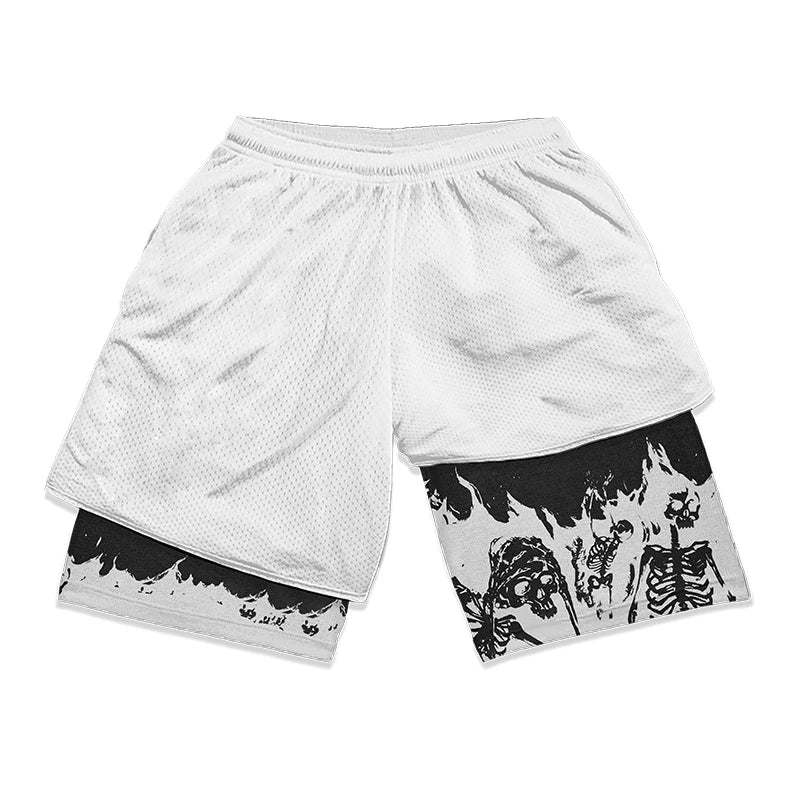 Berserk Skull Print 2-in-1 Men’s Workout Shorts