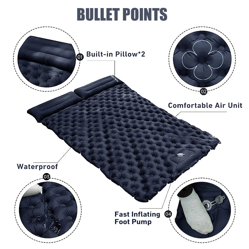 WESTTUNE Double Inflatable Camping Mattress with Built-in Pillow & Pump