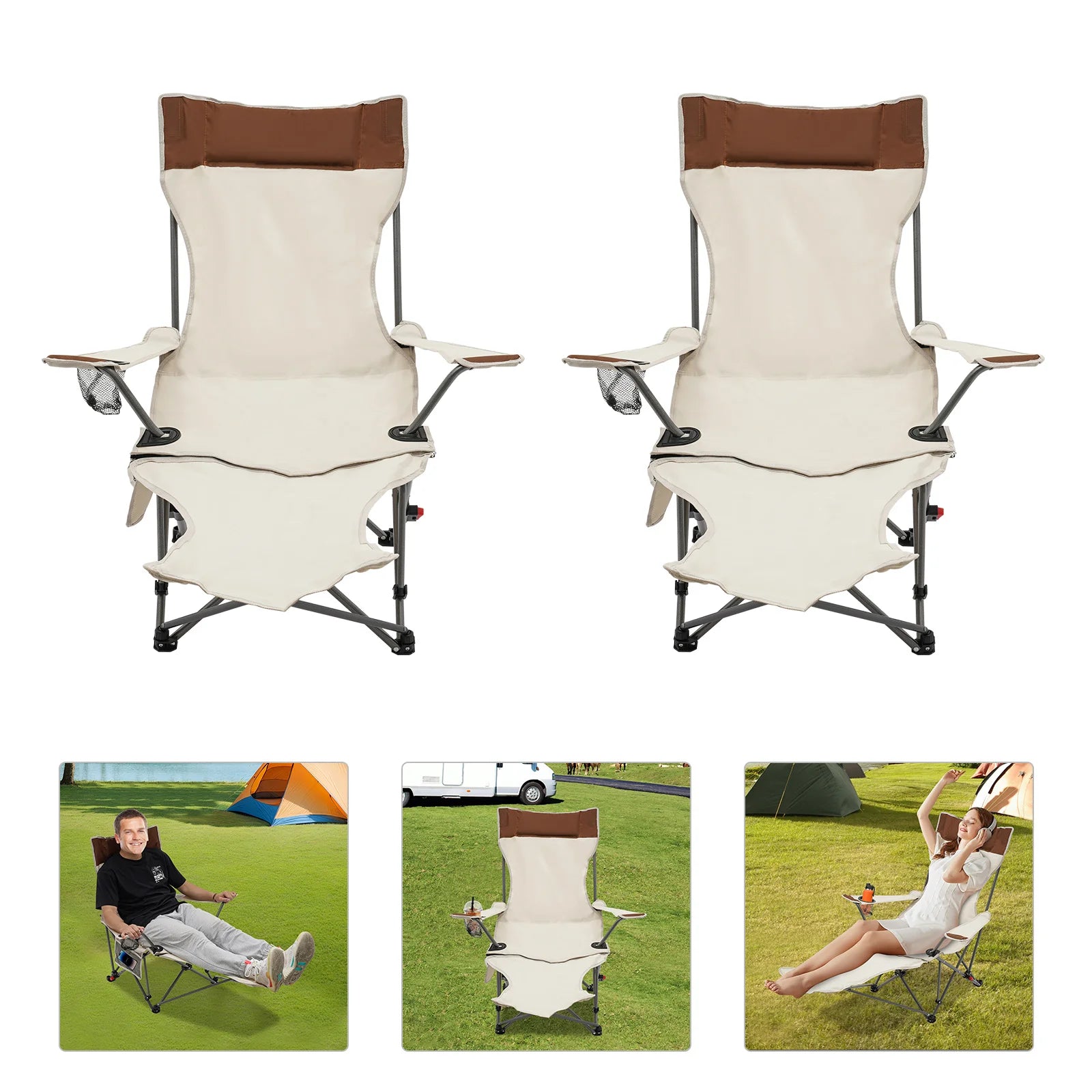 2PCS Adjustable Reclining Camping Chairs