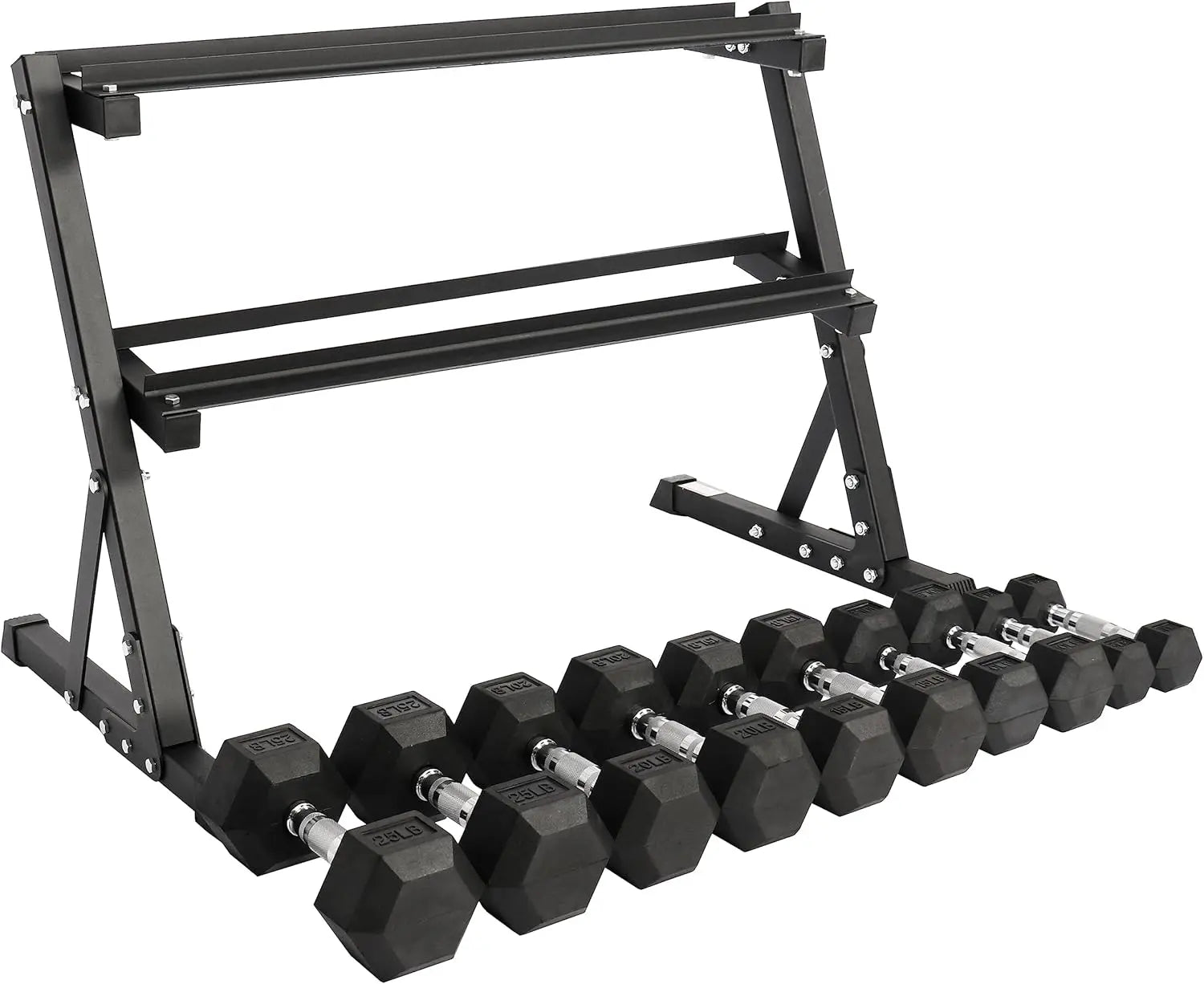 Signature Fitness 150LB Dumbbell Set with Rack – 5–25LB Pairs