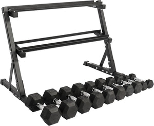 Signature Fitness 150LB Dumbbell Set with Rack – 5–25LB Pairs