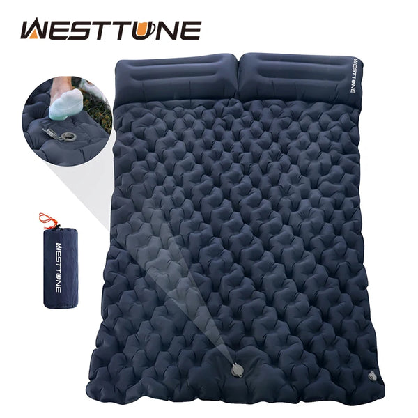 WESTTUNE Double Inflatable Camping Mattress with Built-in Pillow & Pump