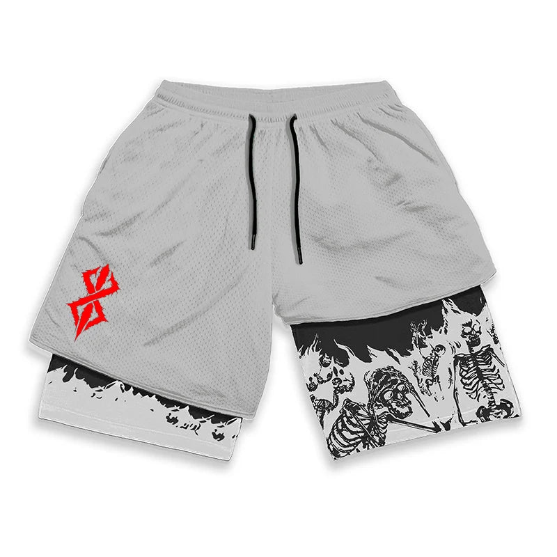 Berserk Skull Print 2-in-1 Men’s Workout Shorts