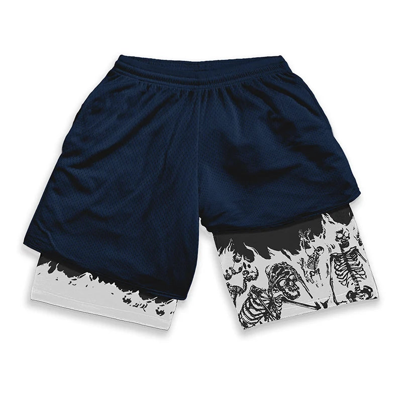Berserk Skull Print 2-in-1 Men’s Workout Shorts