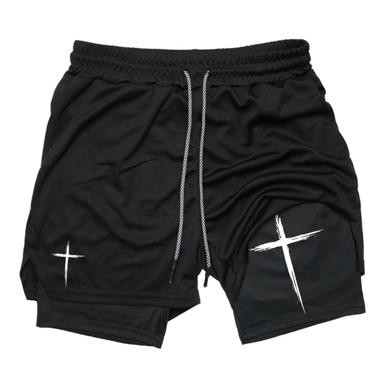 Cross Print 2-in-1 Men’s Performance Shorts