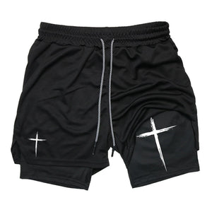 Cross Print 2-in-1 Men’s Performance Shorts
