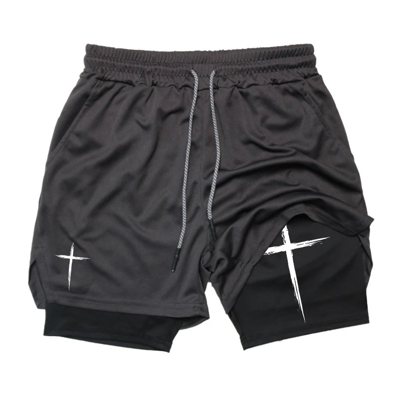 Cross Print 2-in-1 Men’s Performance Shorts