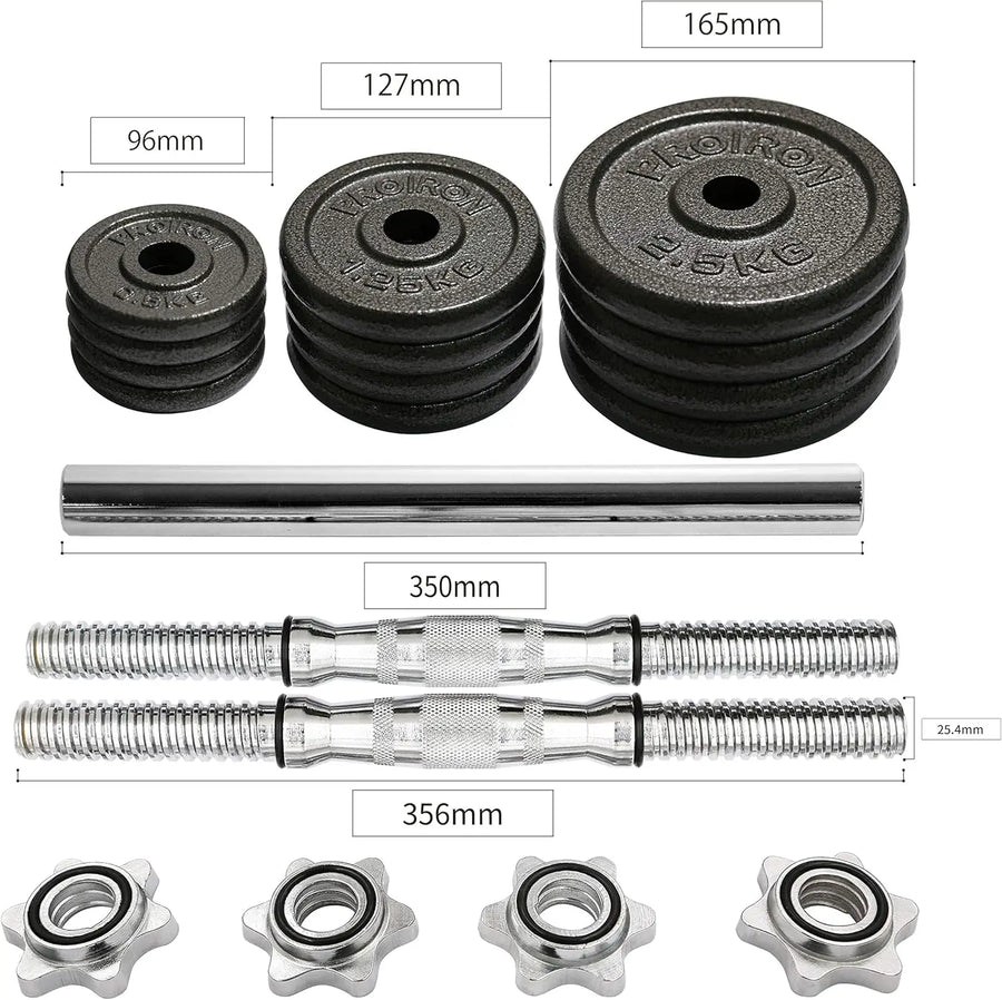 44LB Cast Iron Adjustable Dumbbell Set – Converts to Barbell