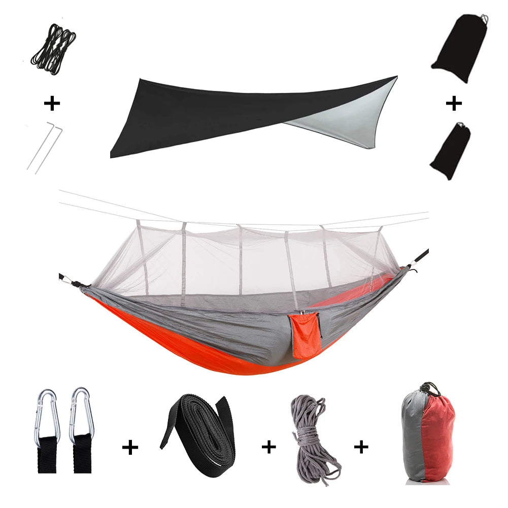 Portable Camping Hammock with Mosquito Net & Rainfly
