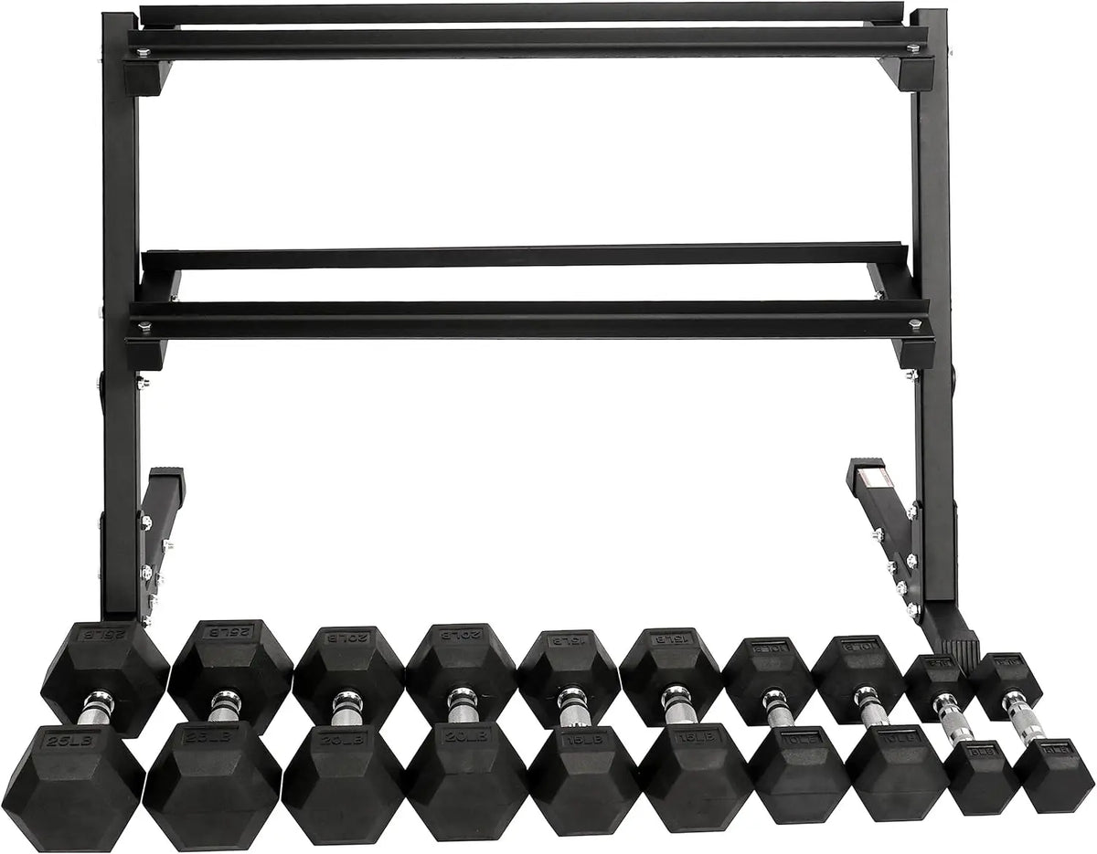 Signature Fitness 150LB Dumbbell Set with Rack – 5–25LB Pairs