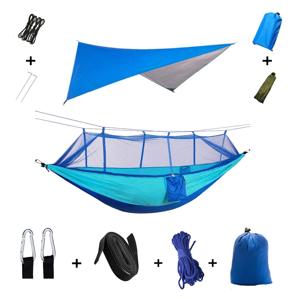 Portable Camping Hammock with Mosquito Net & Rainfly