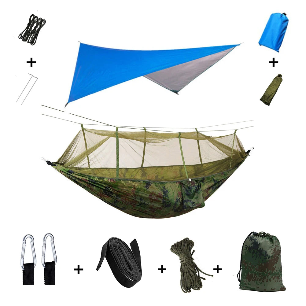 Portable Camping Hammock with Mosquito Net & Rainfly