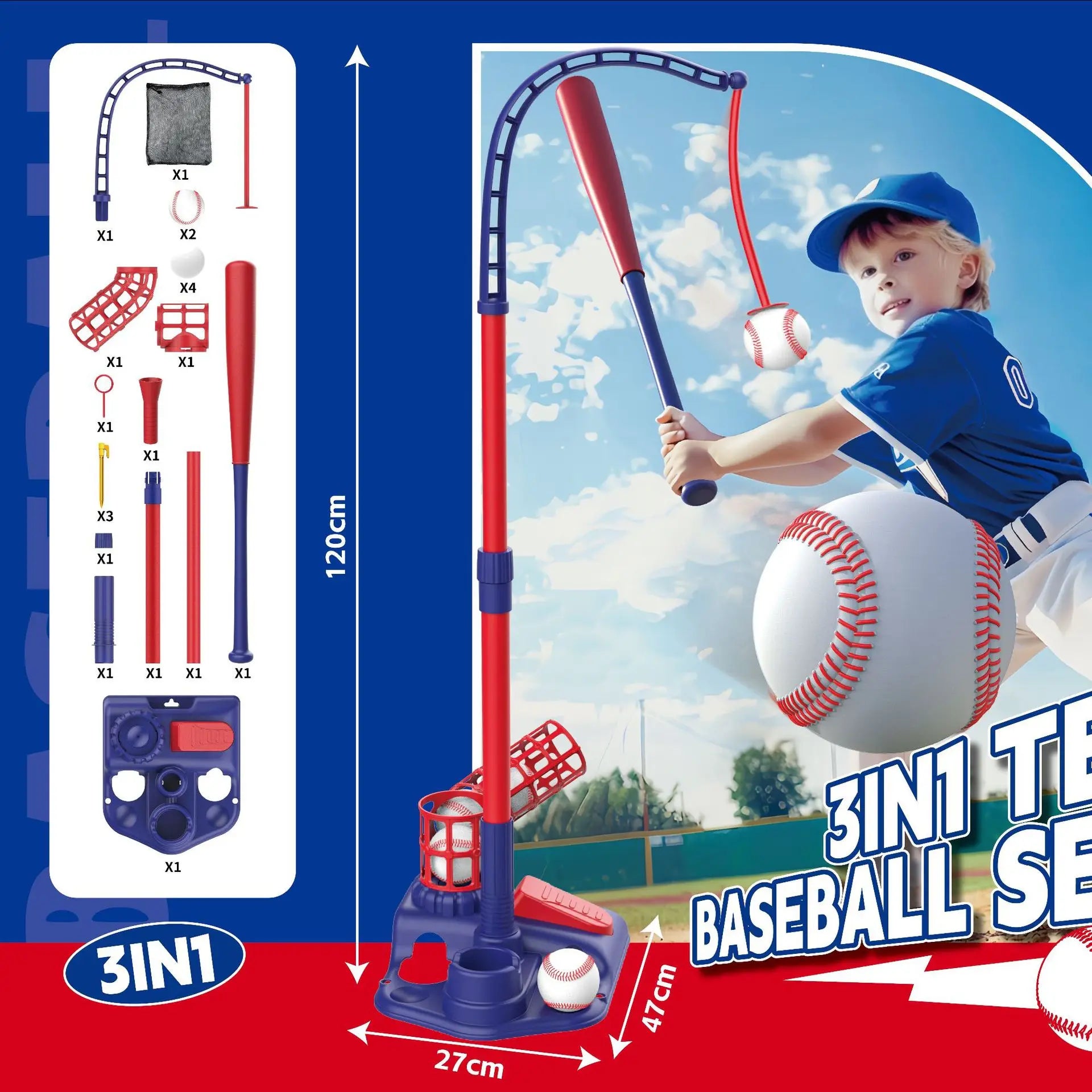3-in-1 T-Ball Set for Kids – Baseball Toy with Hanging Tee