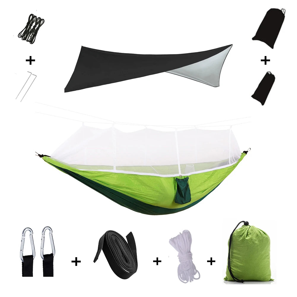 Portable Camping Hammock with Mosquito Net & Rainfly
