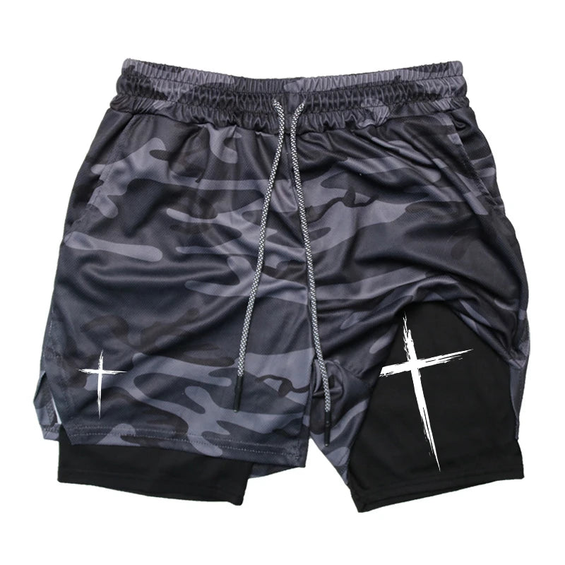 Cross Print 2-in-1 Men’s Performance Shorts