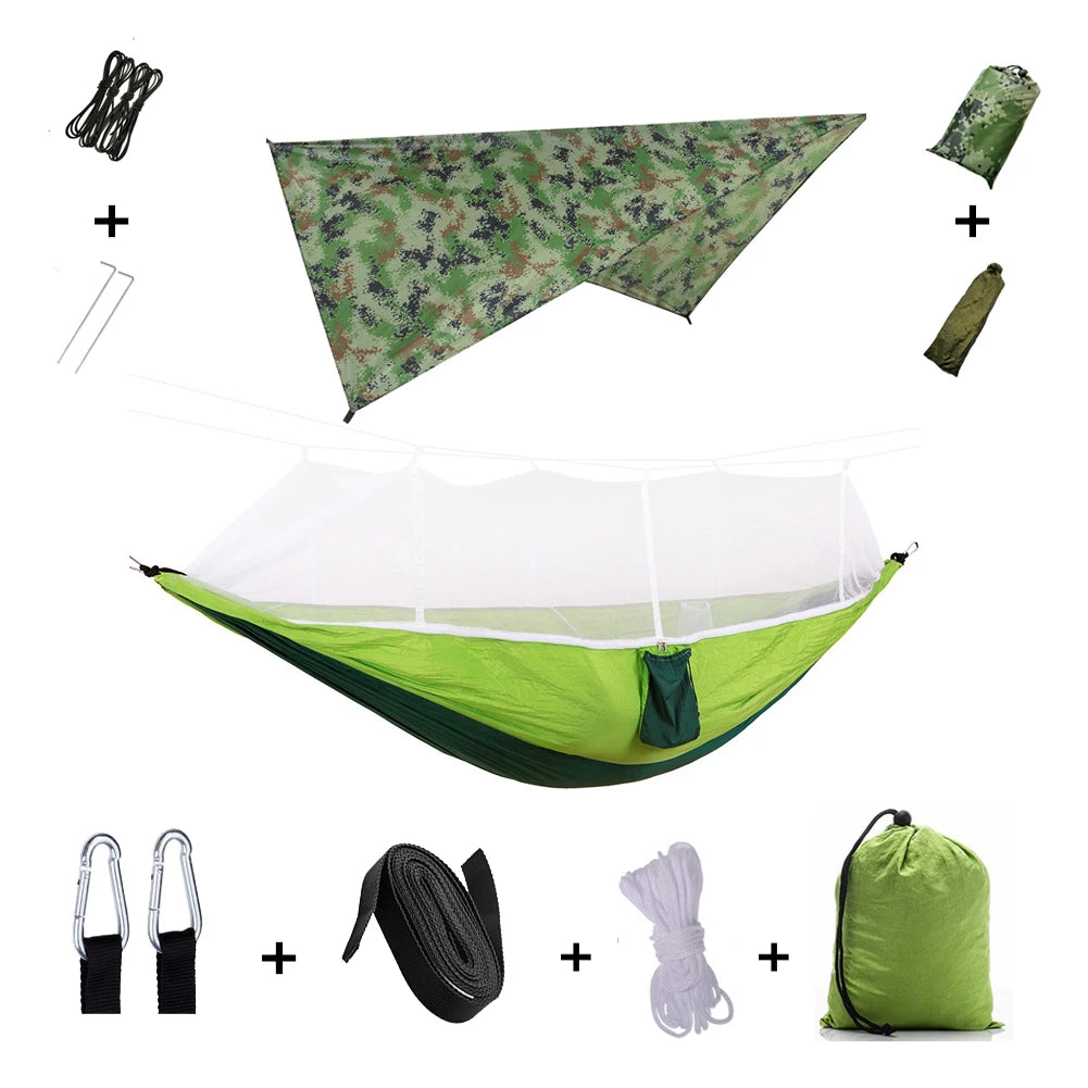 Portable Camping Hammock with Mosquito Net & Rainfly