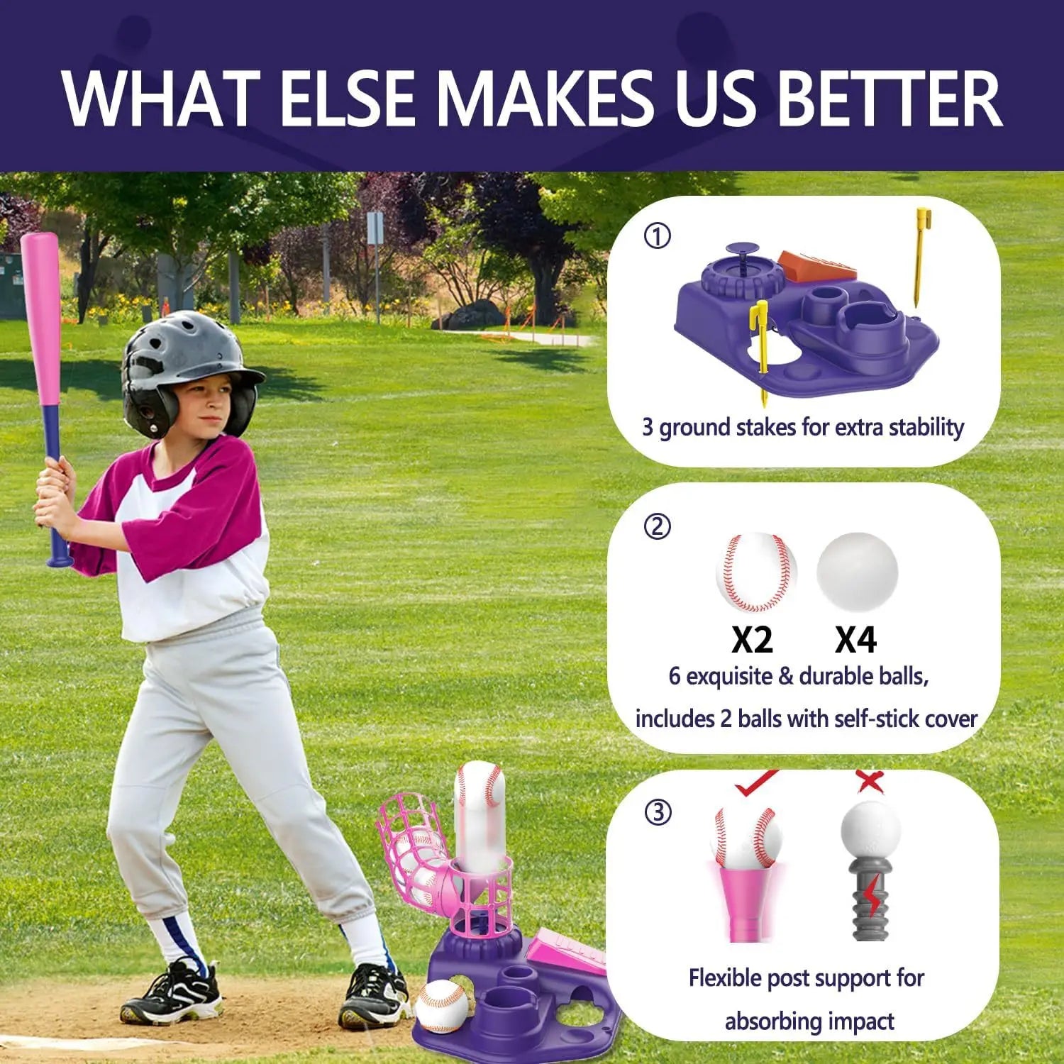 3-in-1 T-Ball Set for Kids – Baseball Toy with Hanging Tee