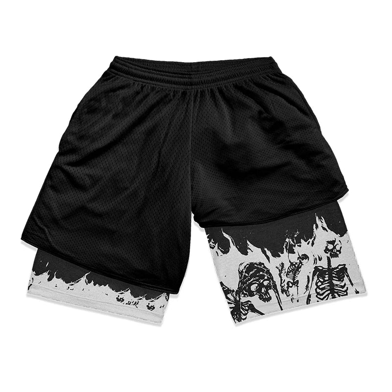 Berserk Skull Print 2-in-1 Men’s Workout Shorts