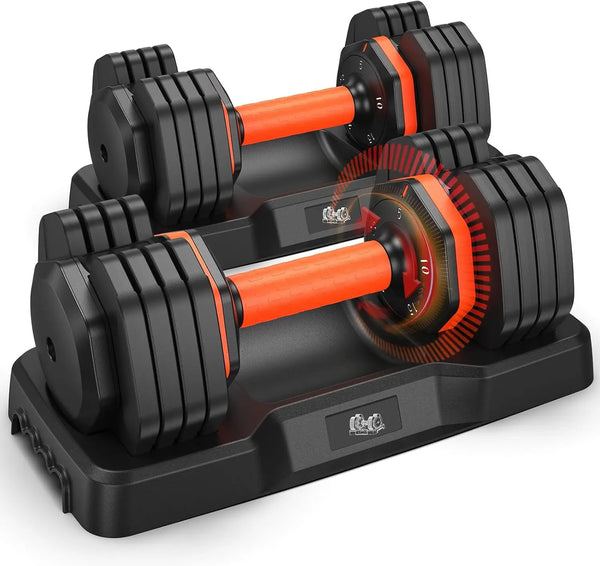 25LB Adjustable Dumbbell Set – 5 to 25LB with Anti-Slip Handle