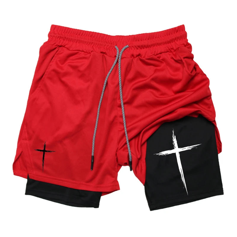 Cross Print 2-in-1 Men’s Performance Shorts