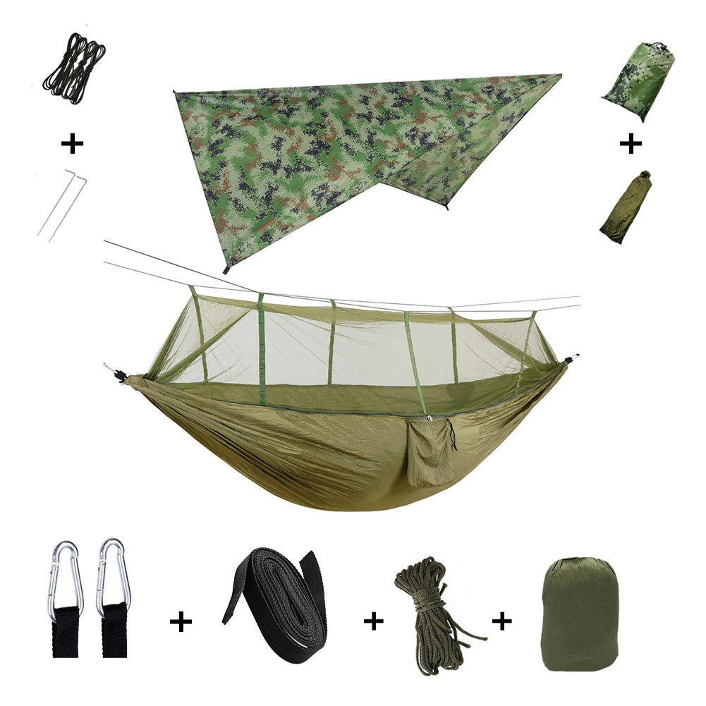 Portable Camping Hammock with Mosquito Net & Rainfly