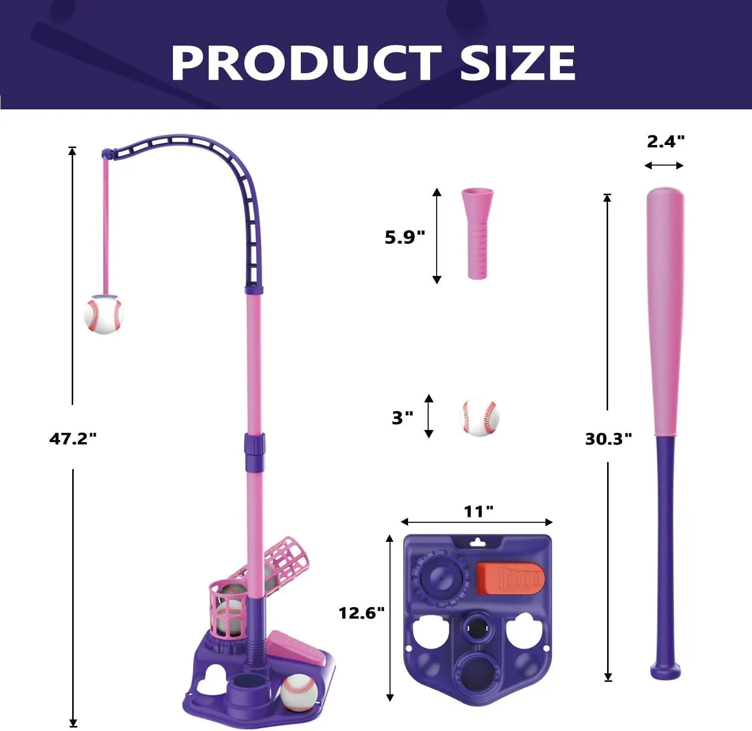 3-in-1 T-Ball Set for Kids – Baseball Toy with Hanging Tee