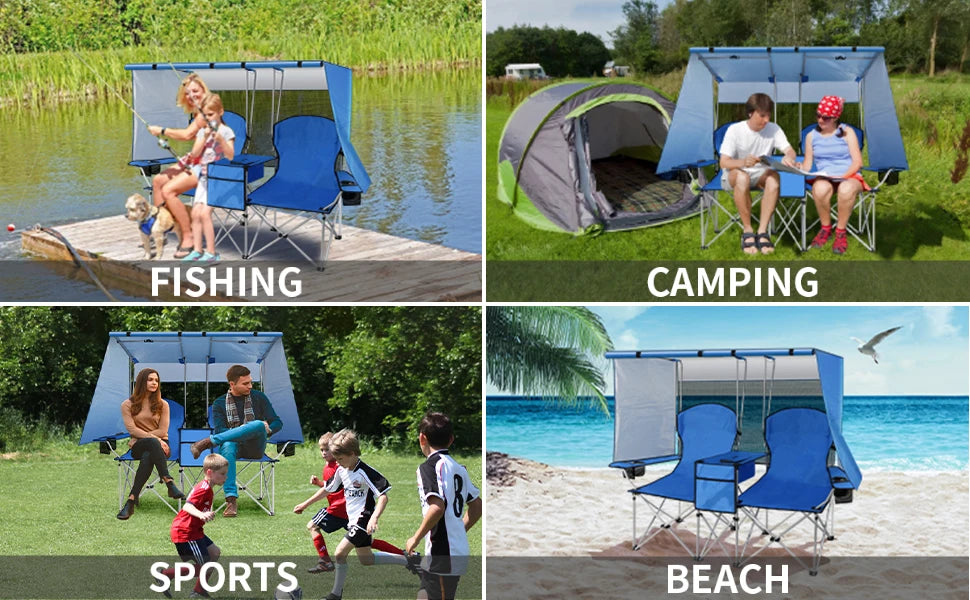 Double Camping Chair with Canopy & Cooler