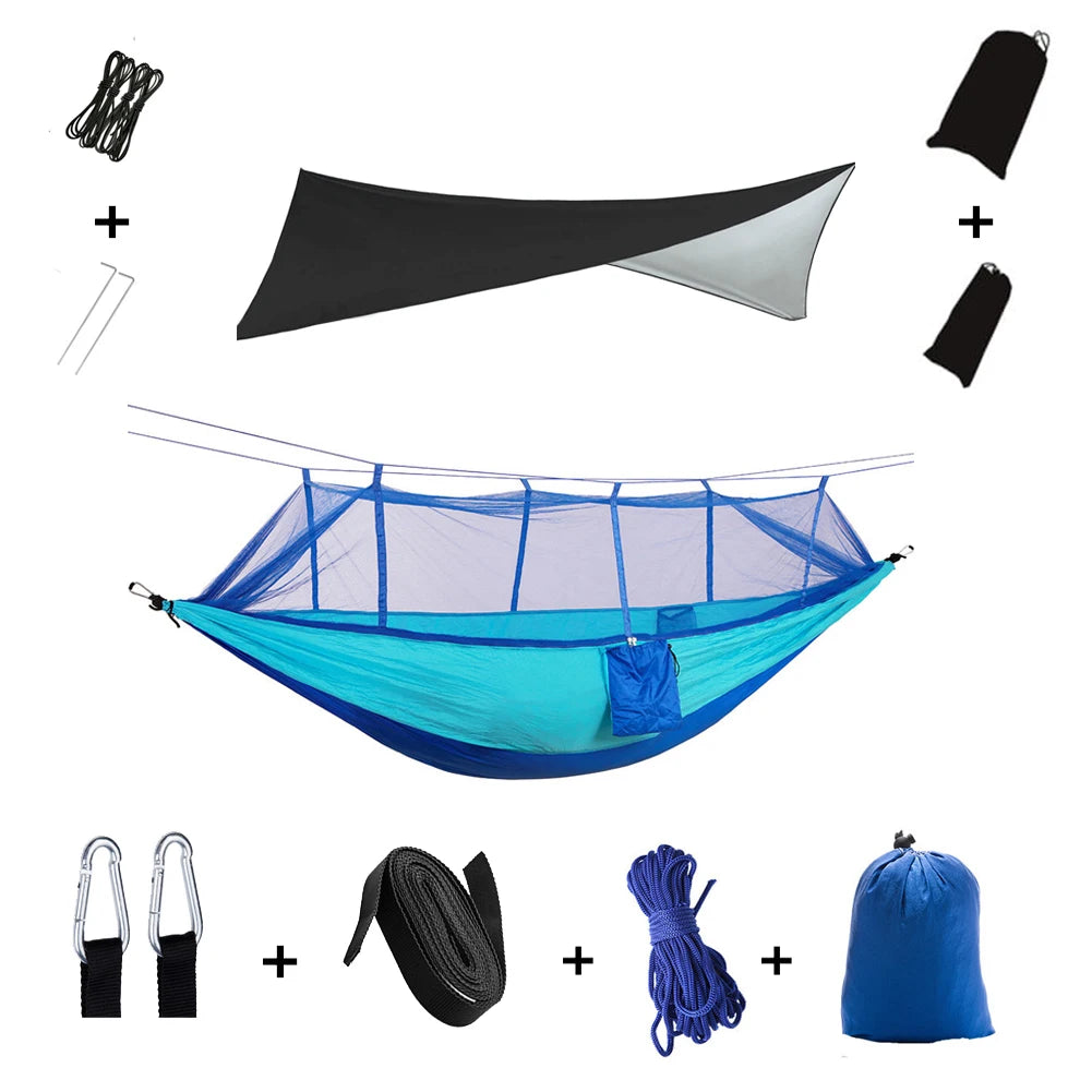 Portable Camping Hammock with Mosquito Net & Rainfly