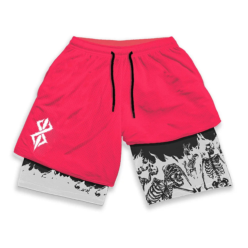 Berserk Skull Print 2-in-1 Men’s Workout Shorts