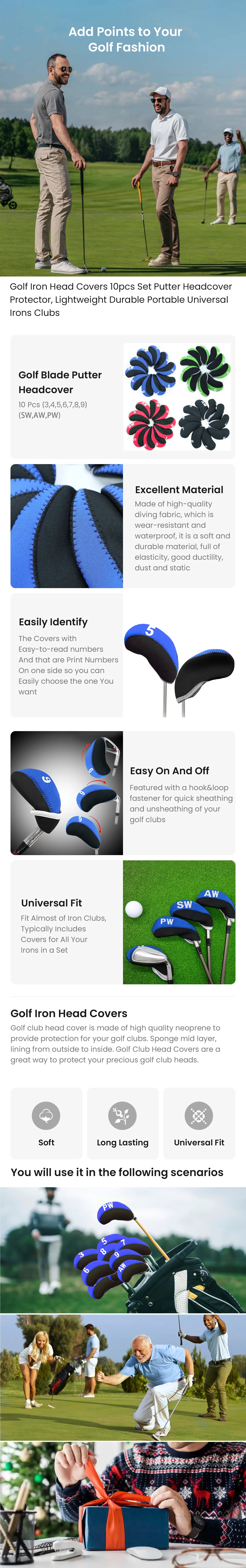 Golf Iron Head Covers 10pcs Set