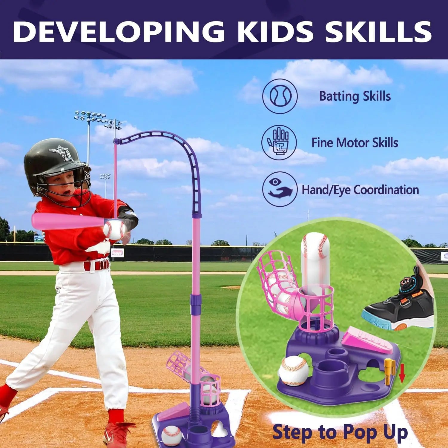 3-in-1 T-Ball Set for Kids – Baseball Toy with Hanging Tee