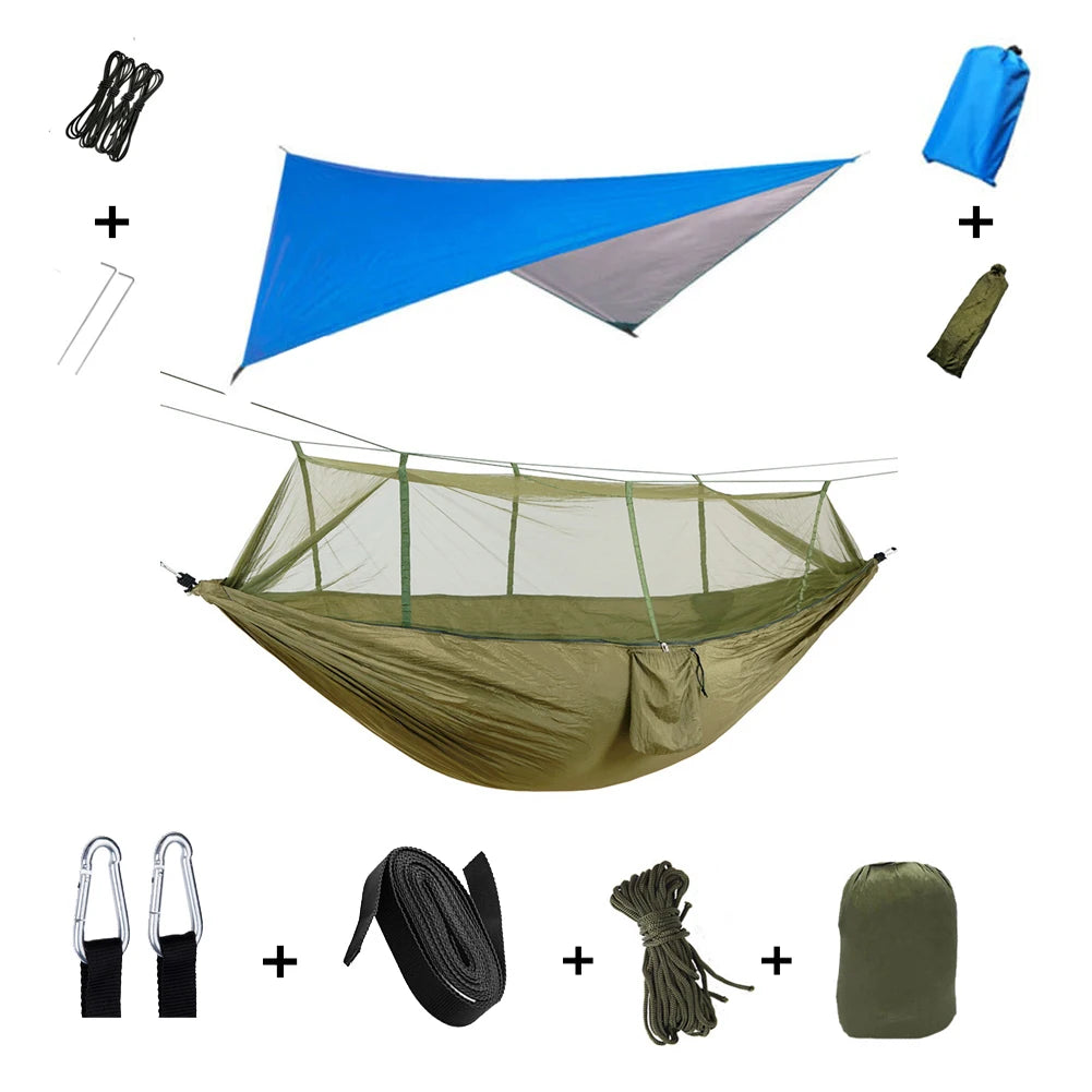 Portable Camping Hammock with Mosquito Net & Rainfly