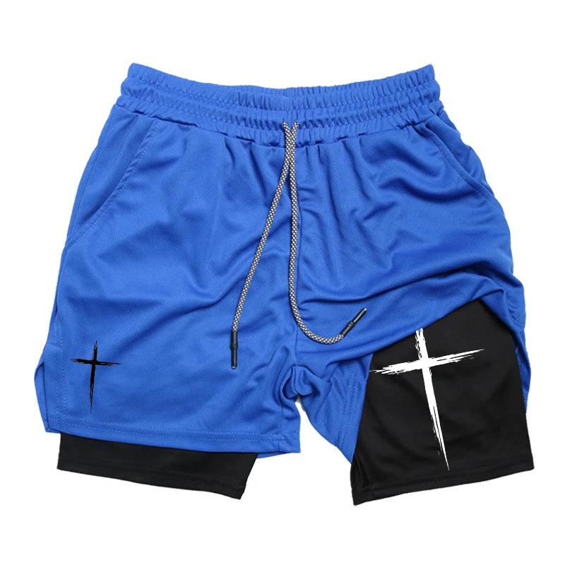 Cross Print 2-in-1 Men’s Performance Shorts