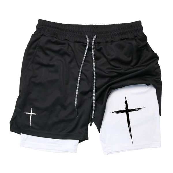 Cross Print 2-in-1 Men’s Performance Shorts
