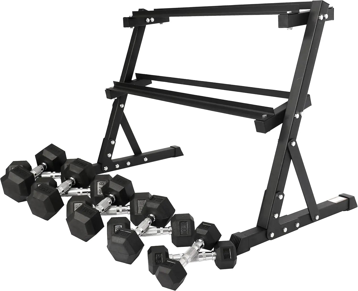 Signature Fitness 150LB Dumbbell Set with Rack – 5–25LB Pairs