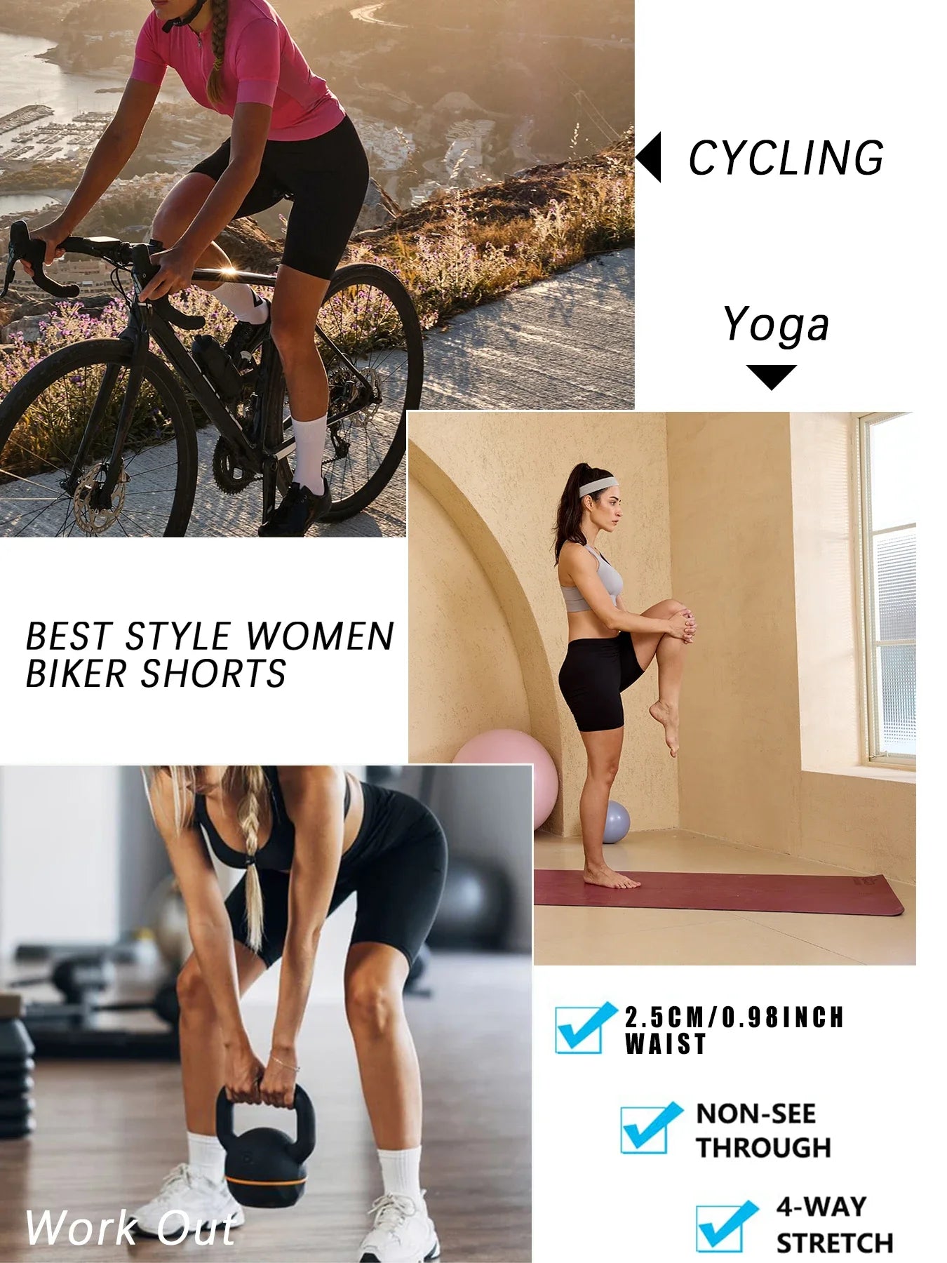 3-Pack Women’s Soft Biker Workout Shorts