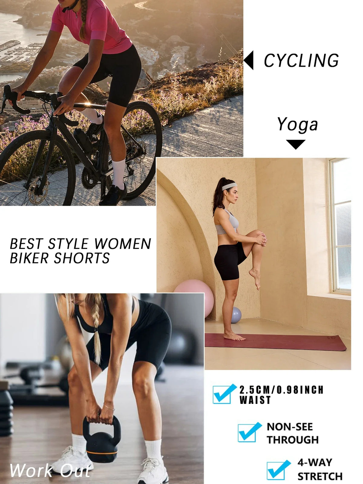 3-Pack Women’s Soft Biker Workout Shorts