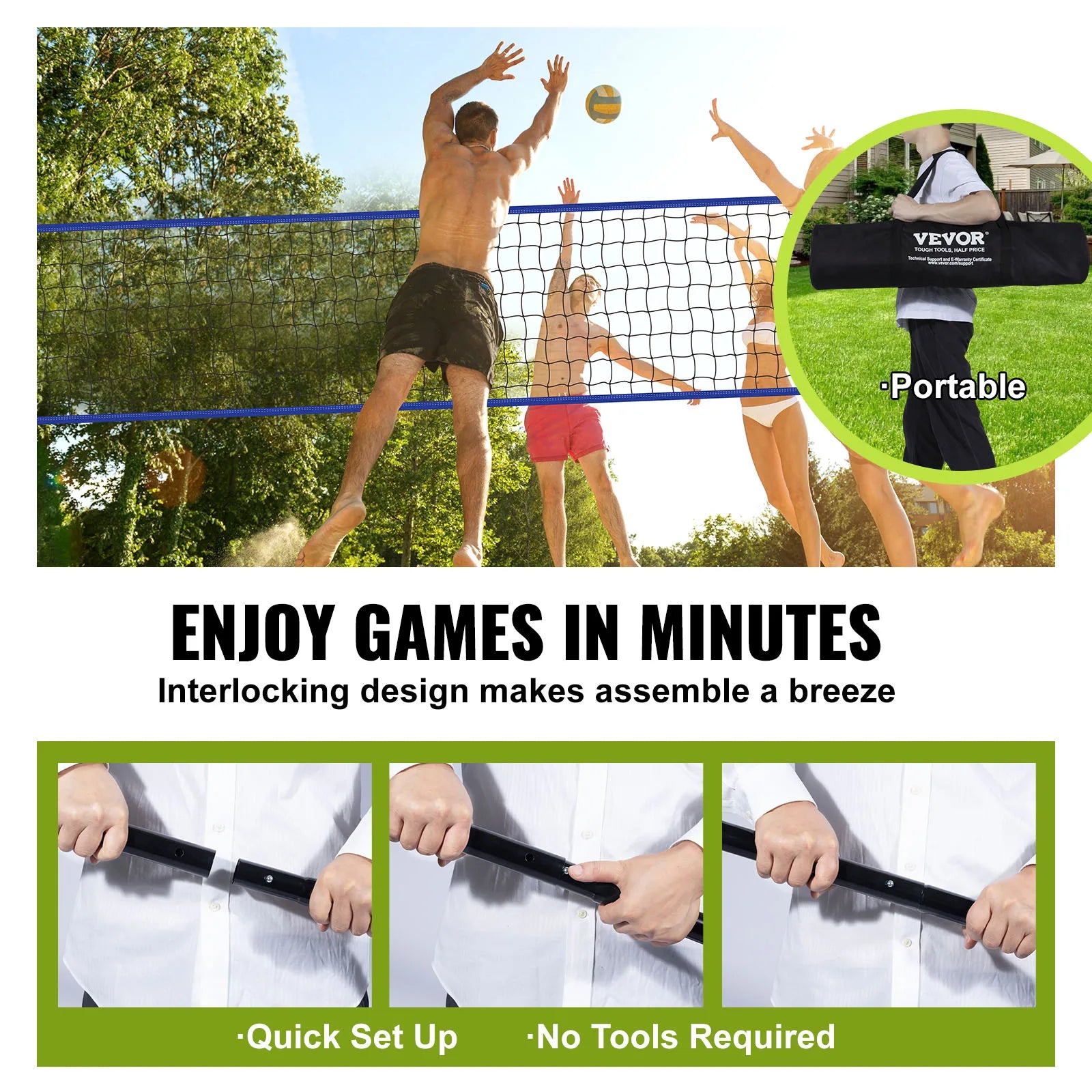 SucceBuy Outdoor Volleyball Net System with Adjustable Height Steel Poles