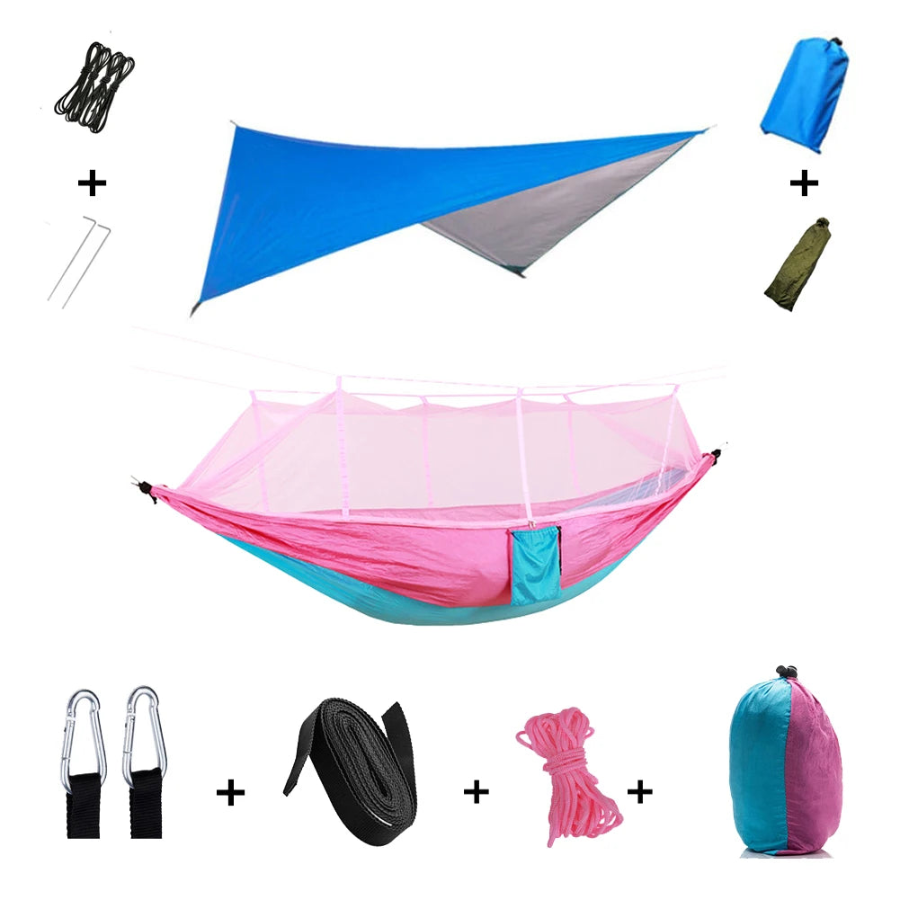 Portable Camping Hammock with Mosquito Net & Rainfly