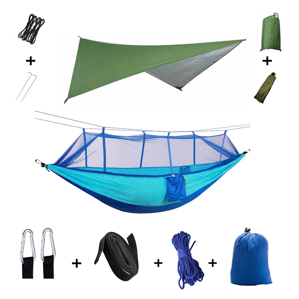 Portable Camping Hammock with Mosquito Net & Rainfly