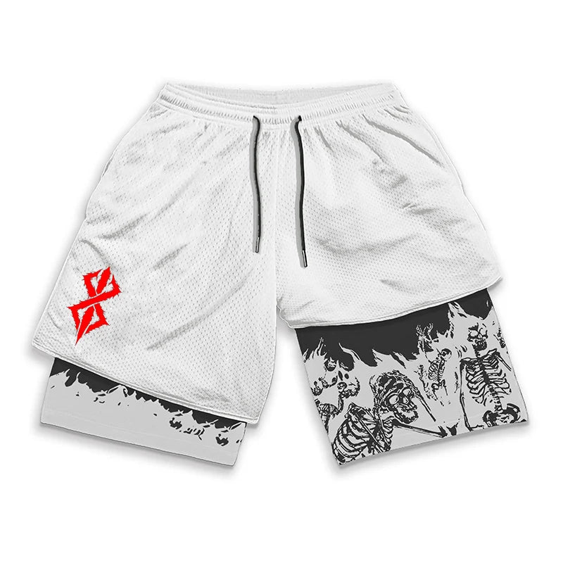 Berserk Skull Print 2-in-1 Men’s Workout Shorts
