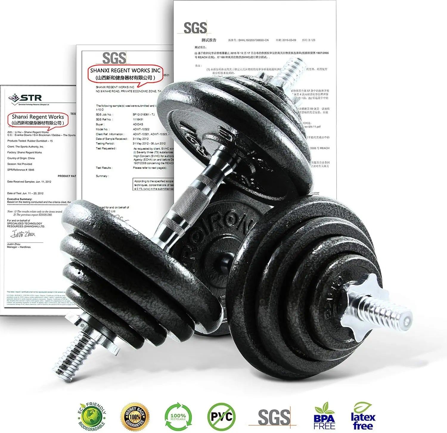 44LB Cast Iron Adjustable Dumbbell Set – Converts to Barbell