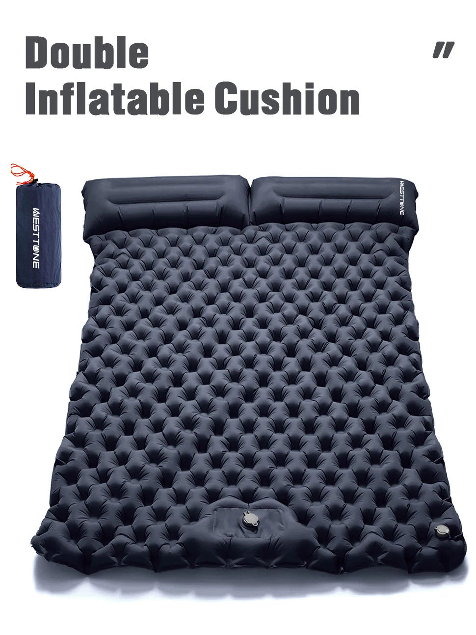 WESTTUNE Double Inflatable Camping Mattress with Built-in Pillow & Pump