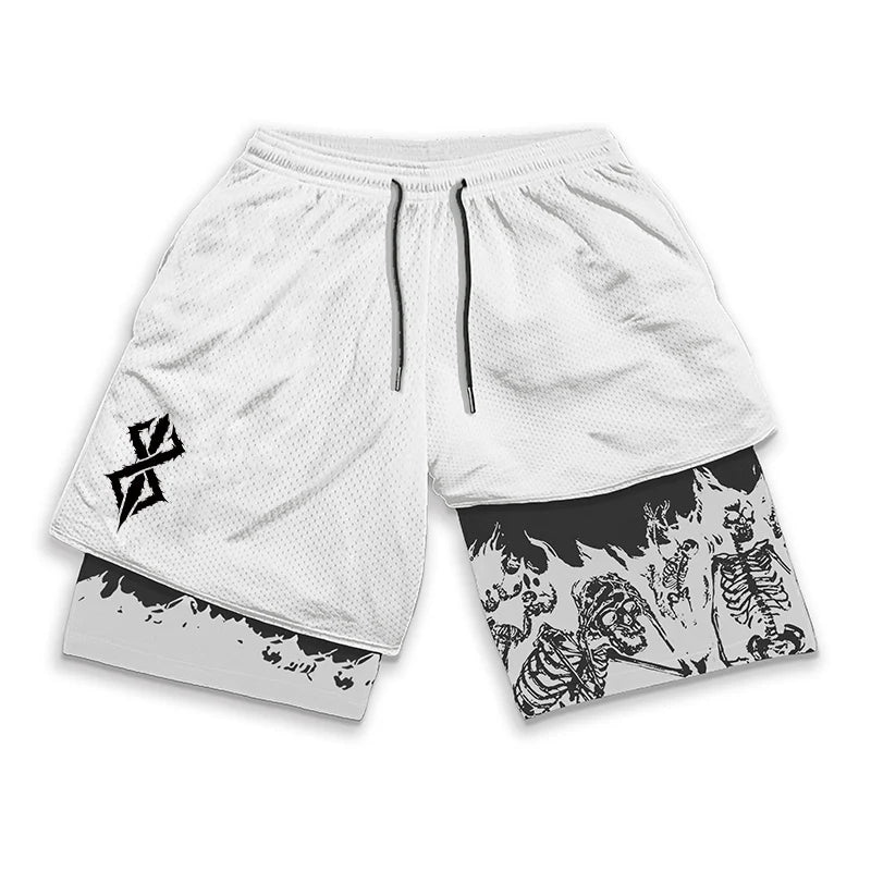 Berserk Skull Print 2-in-1 Men’s Workout Shorts