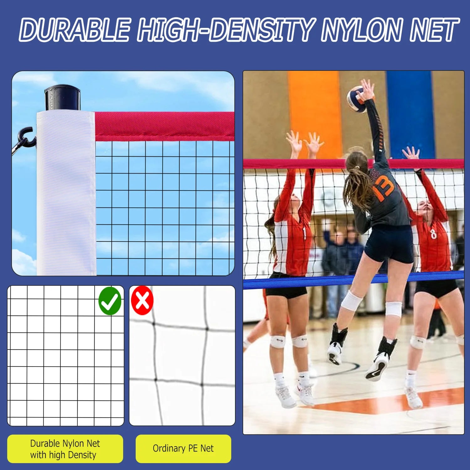 Portable Outdoor Volleyball Net Set with Adjustable Height & Aluminum Poles