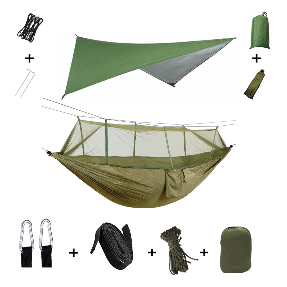 Portable Camping Hammock with Mosquito Net & Rainfly