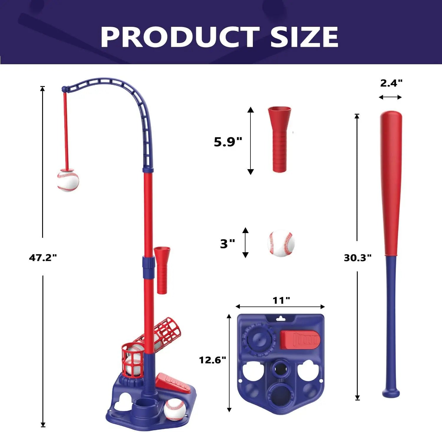 3-in-1 T-Ball Set for Kids – Baseball Toy with Hanging Tee